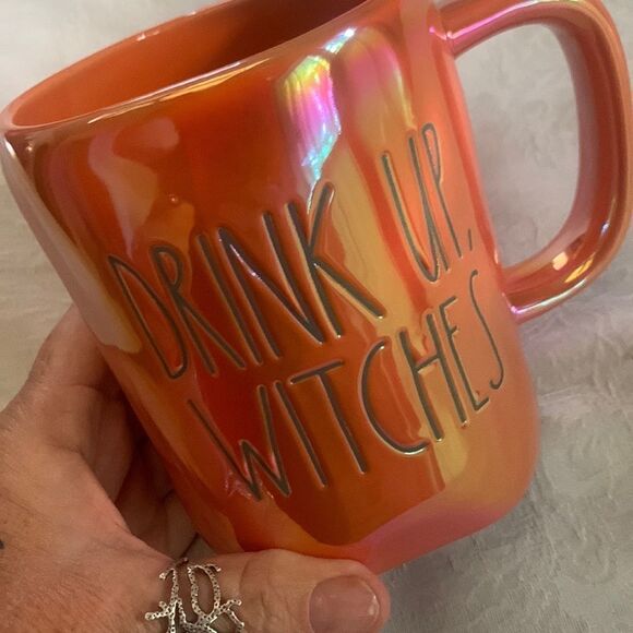 RAE DUNN Orange Iridescent Mug Drink Up Witches Halloween - Picture 1 of 5